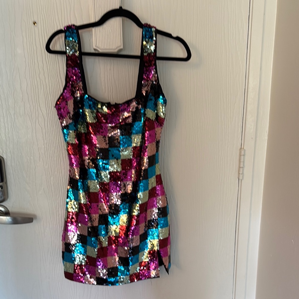 NWOT Nasty Gal Sequin Checkerboard Mini Dress Size 4